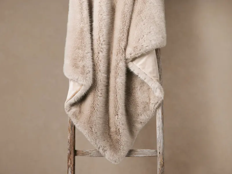 Fairbanks Textured Faux Fur Throw – Warm Dune Beige Hue
