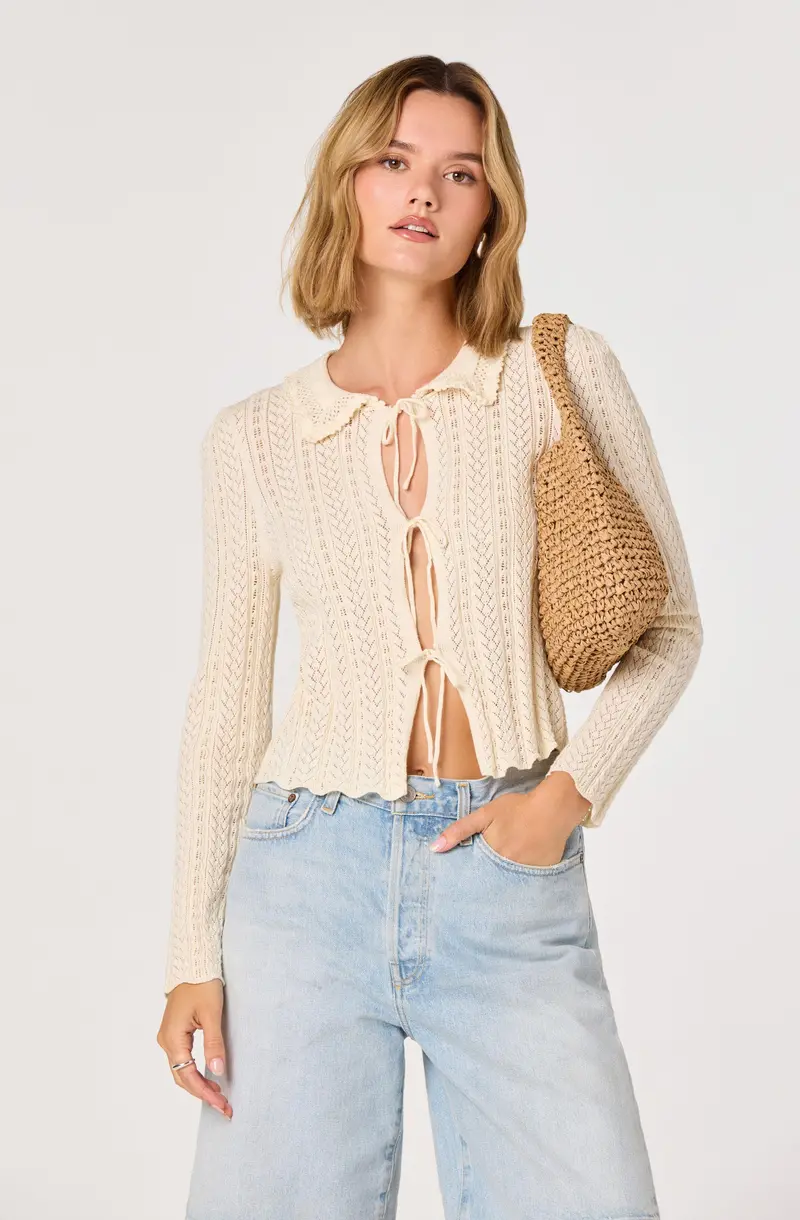 Fannie Cable-Knit Cardigan with Self-Tie Front