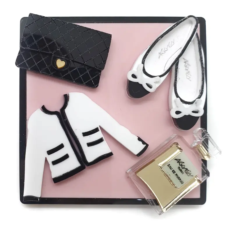 Fashion Brooch: Perfume Bottle, Paper Dolls & Blouse Motif