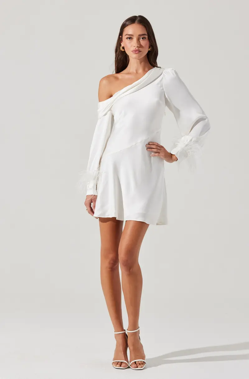 Feather-Trimmed Mini Dress