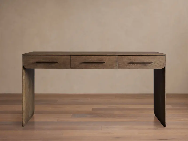 Felton Executive Writing Desk – Solid Ash Frame with Smooth Leather-Inset Top