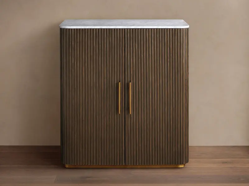 Finnley Wooden Bar Cabinet with Plinth Base