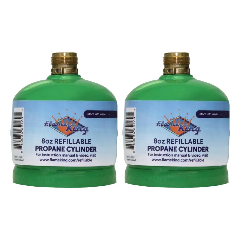 Flame King Sustainable 8 oz (1/2 lb) Refillable Propane Cylinders (2-Pack)