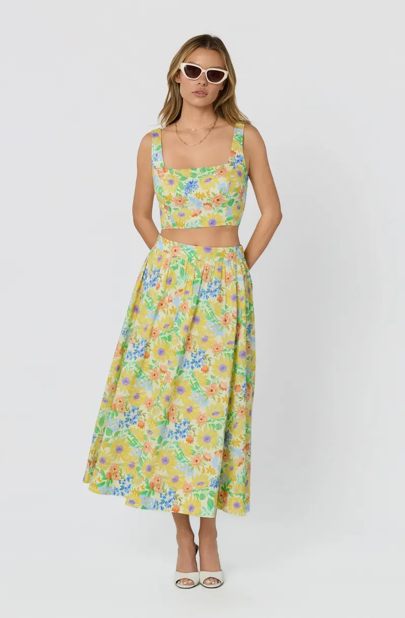 Floral Gathered Midi Skirt with Movement – Jolie