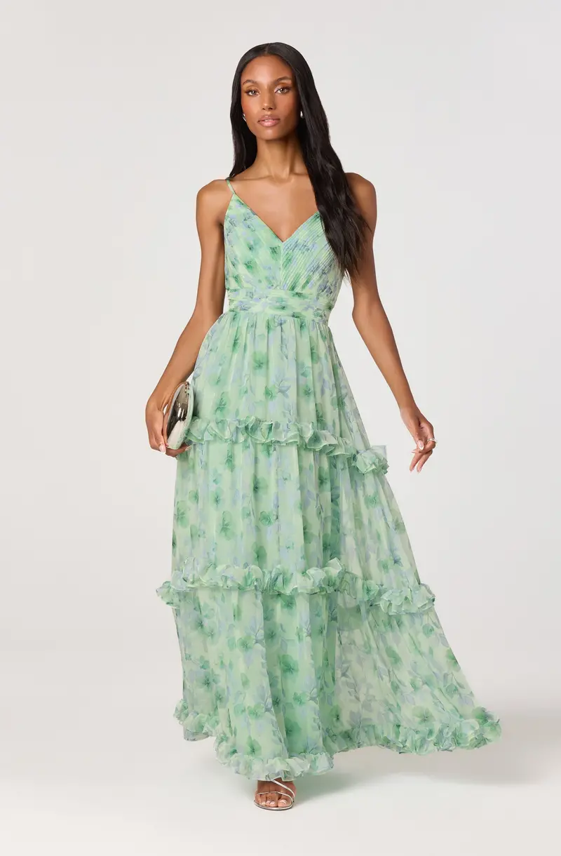 Floral Pleated Tiered Maxi Dress – Ayanna Style
