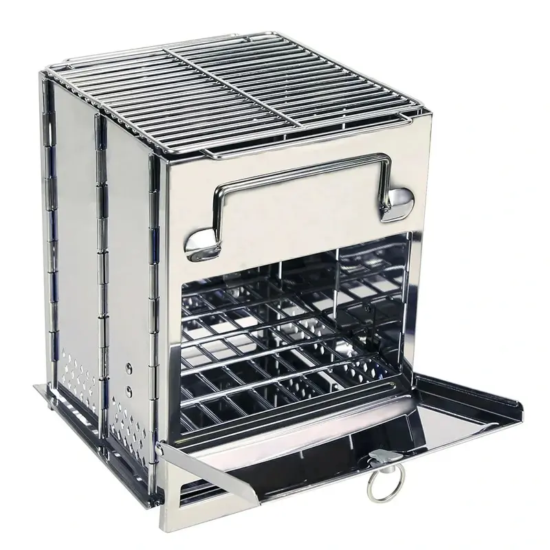 Foldable Wood-Burning Camp Stove with Integrated Pot Support