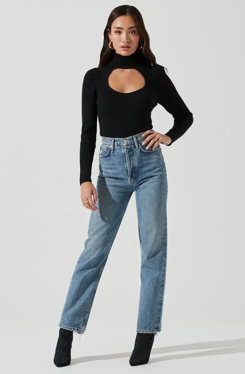 Front-Cutout Long-Sleeve Sweater Bodysuit