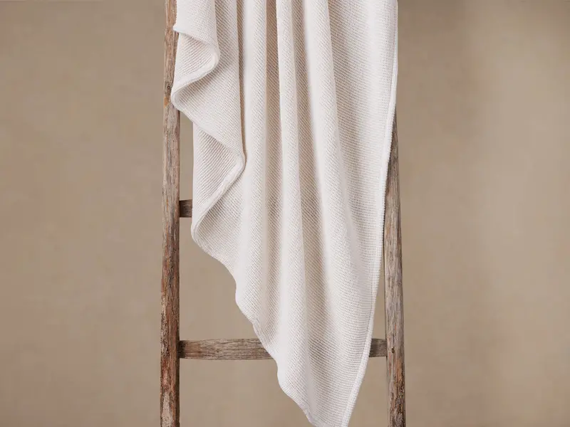 Garment-Dyed Cotton Throw Blanket in White – Soft Casual Drape