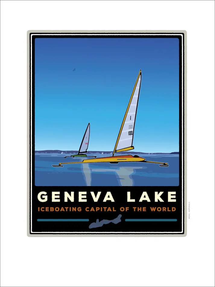 Geneva Lake Iceboating Capital of the World Digital Art Print