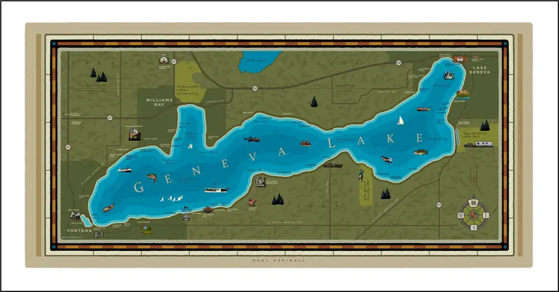 Geneva Lake Illustrated Map Art Print