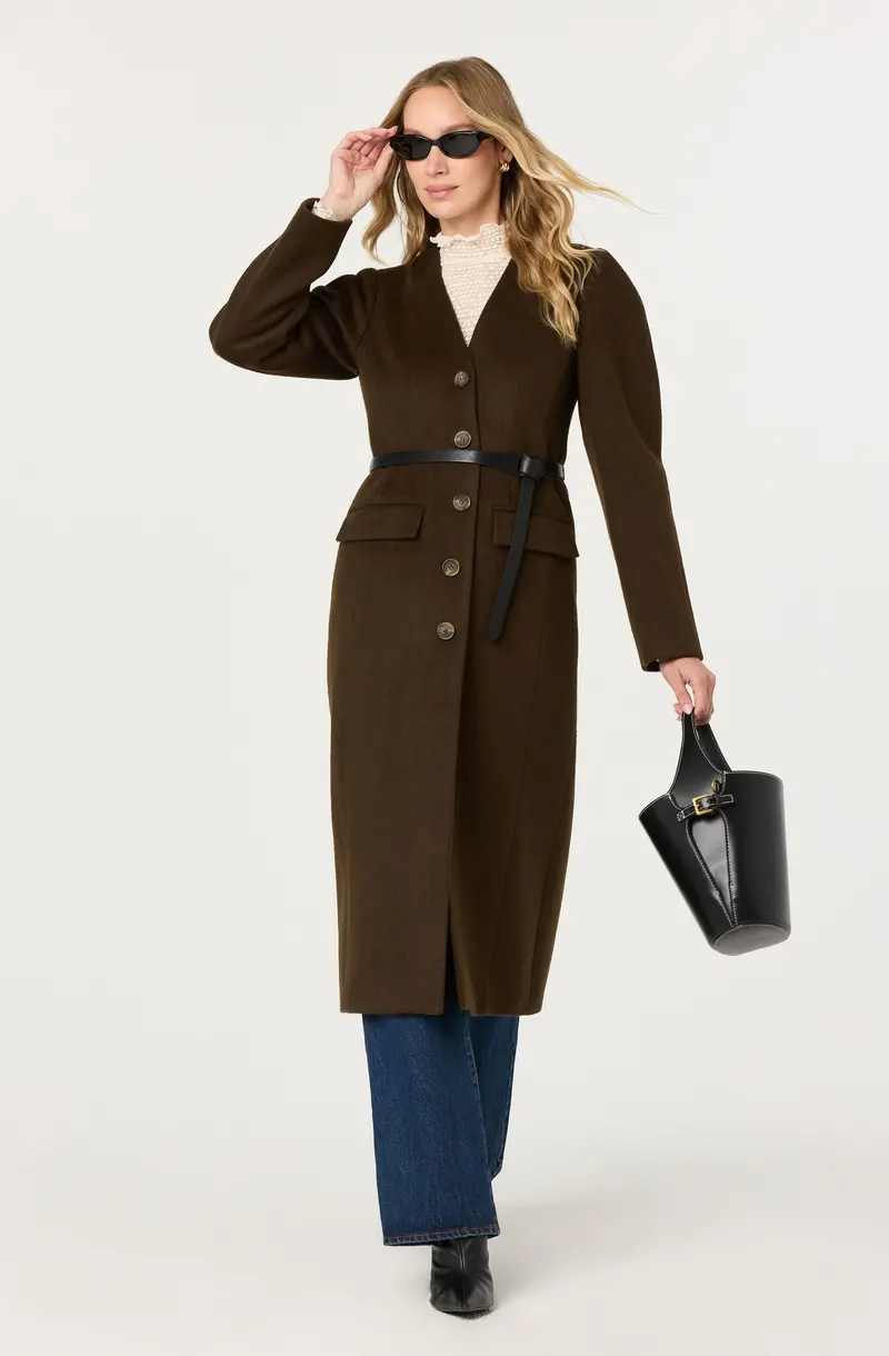 Glorimar Belted Longline Wool-Blend Coat