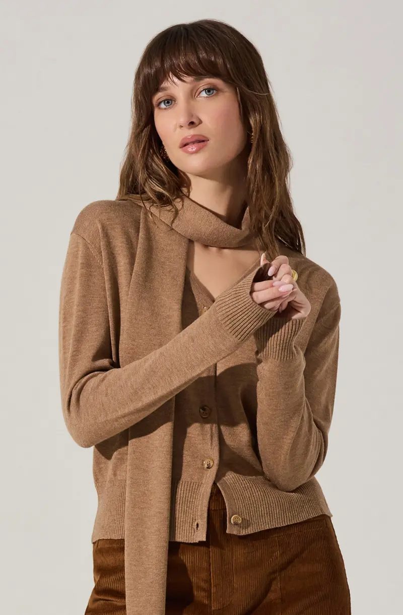 Glynne V-Neck Draped Scarf Cardigan