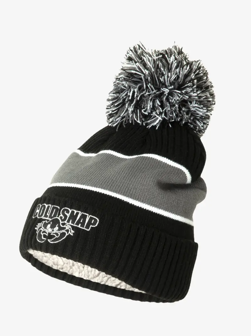 Gray/Black Knit Cap with Pompom