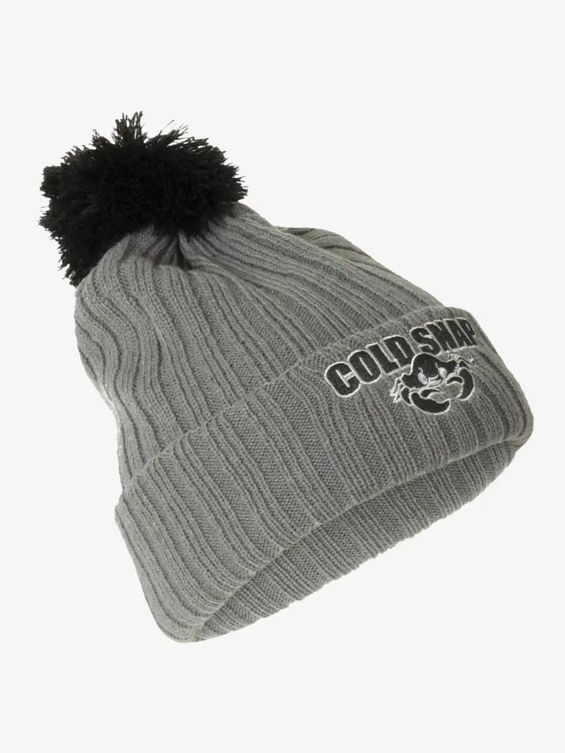 Gray Knit Stocking Cap with Pompom