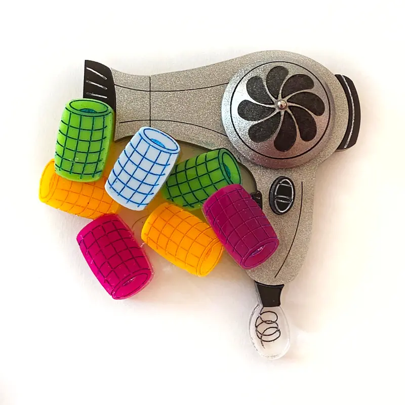 Hairdryer and Curlers Brooch
