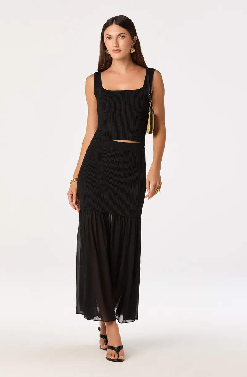 Halie Mixed-Media Maxi Skirt
