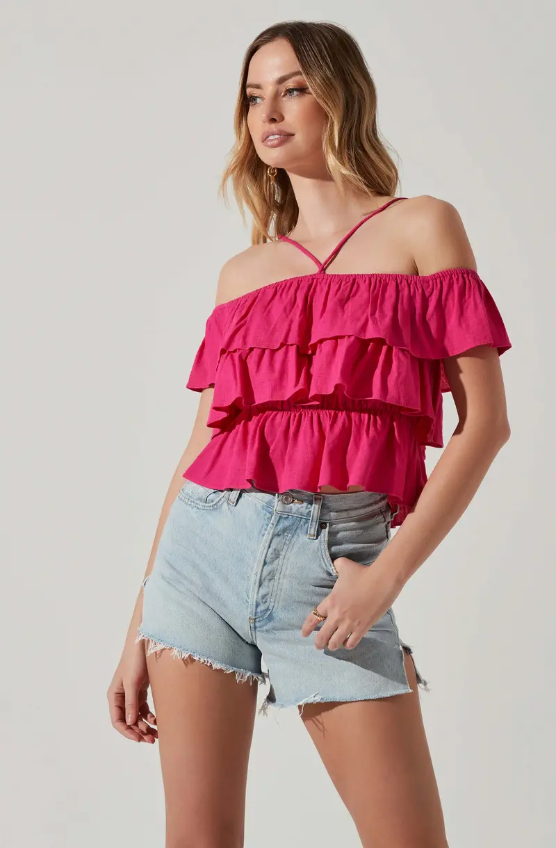 Halter Neck Tiered Ruffle Top