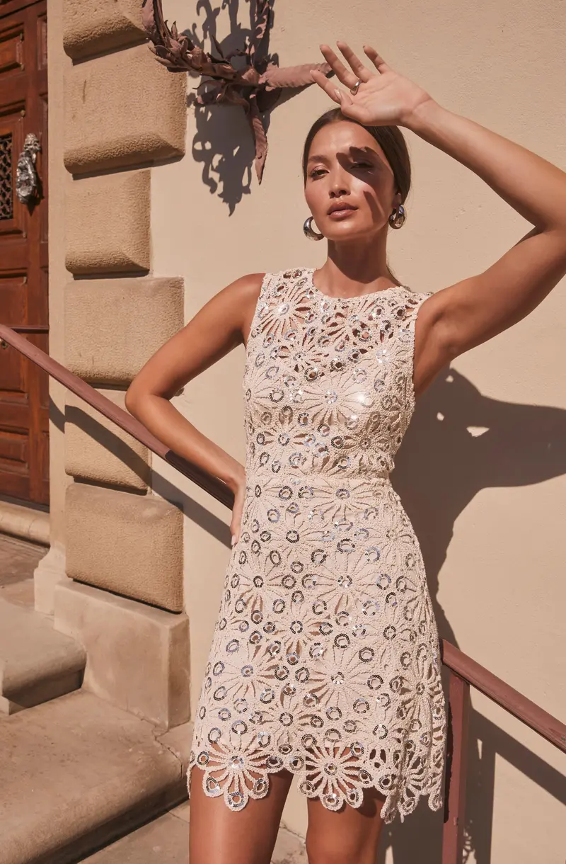 Handcrafted Priscila Crochet Floral Mini Dress