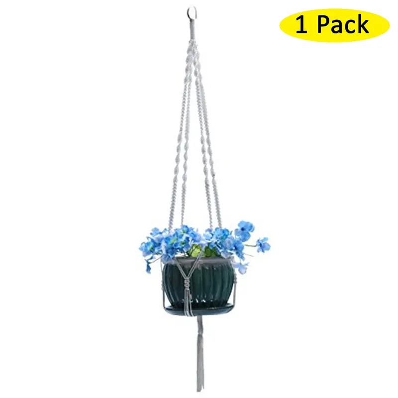 Handcrafted White Macramé Plant Hanger with Silver Ring – 48-Inch Length