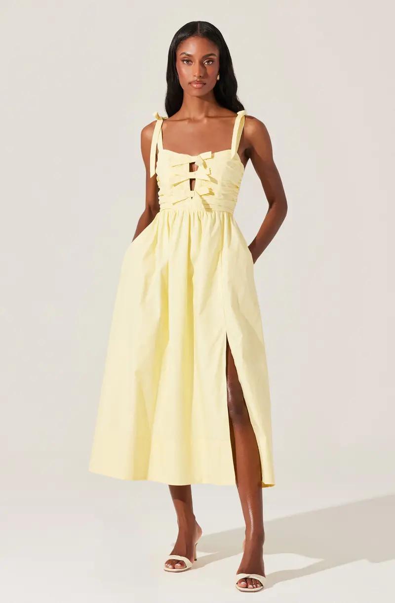 Helia Midi Dress with Front Bow Accent
