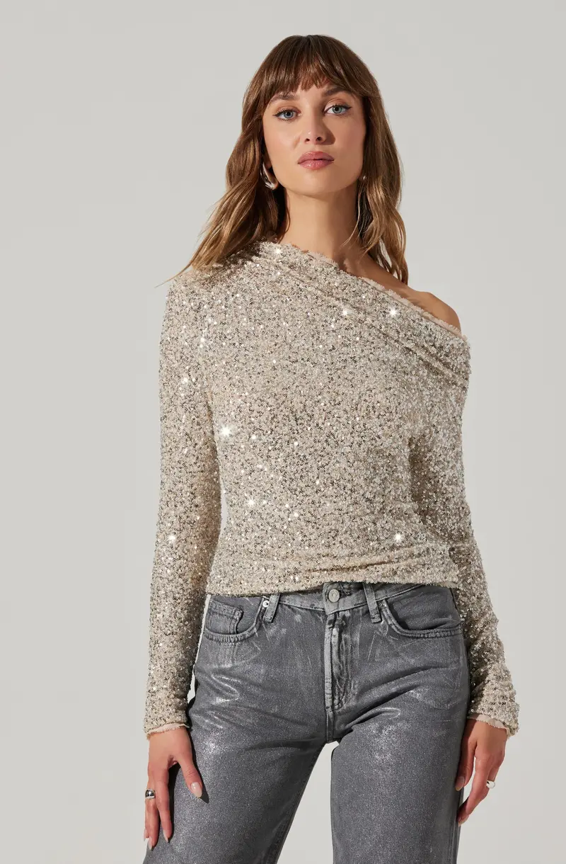 Icyln Sparkling Off-Shoulder Sequin Top