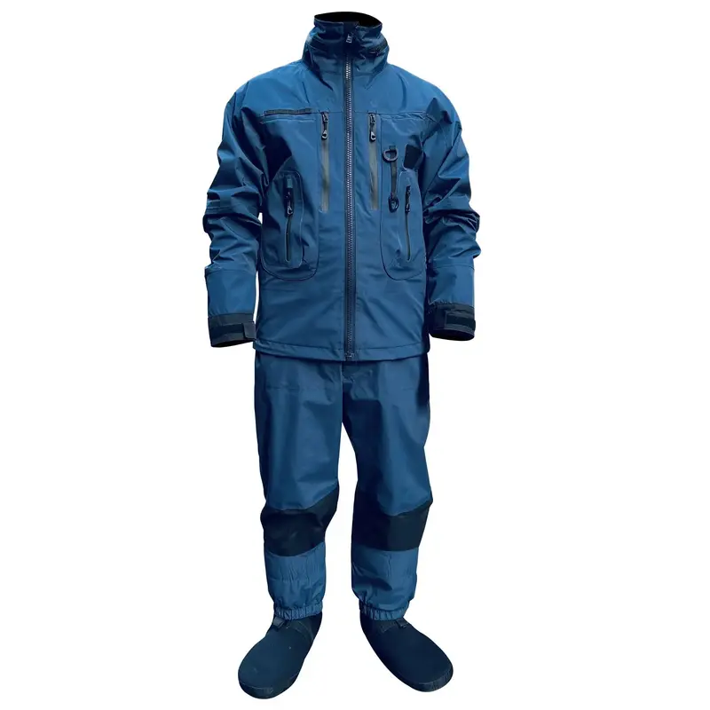 Insulated Waterproof Rain Suit for Anglers – Hooded Wading Jacket + Waist Waders (Navy Blue)