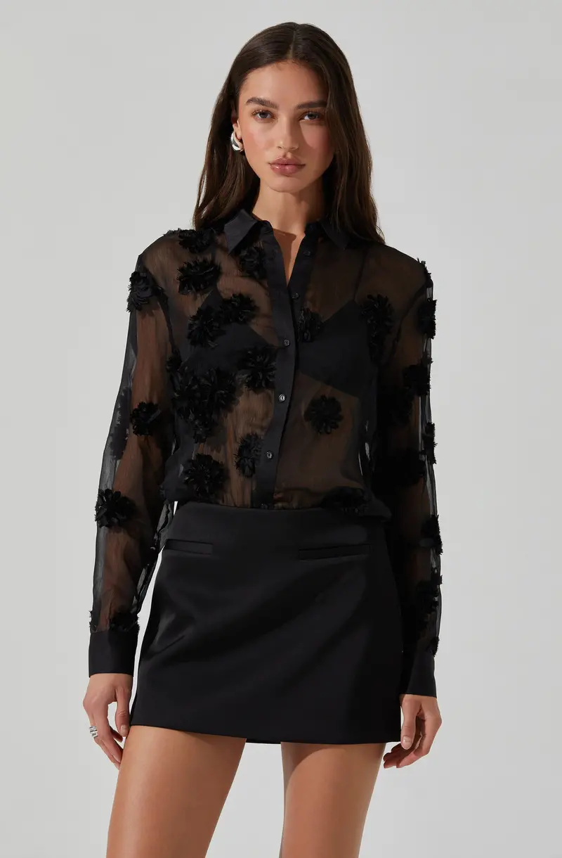 Ioannis Sheer 3D Floral Print Blouse
