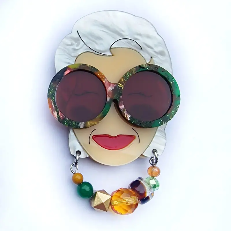 Iris with Recycled Acrylic Eyeglasses Brooch – Autumn Palette