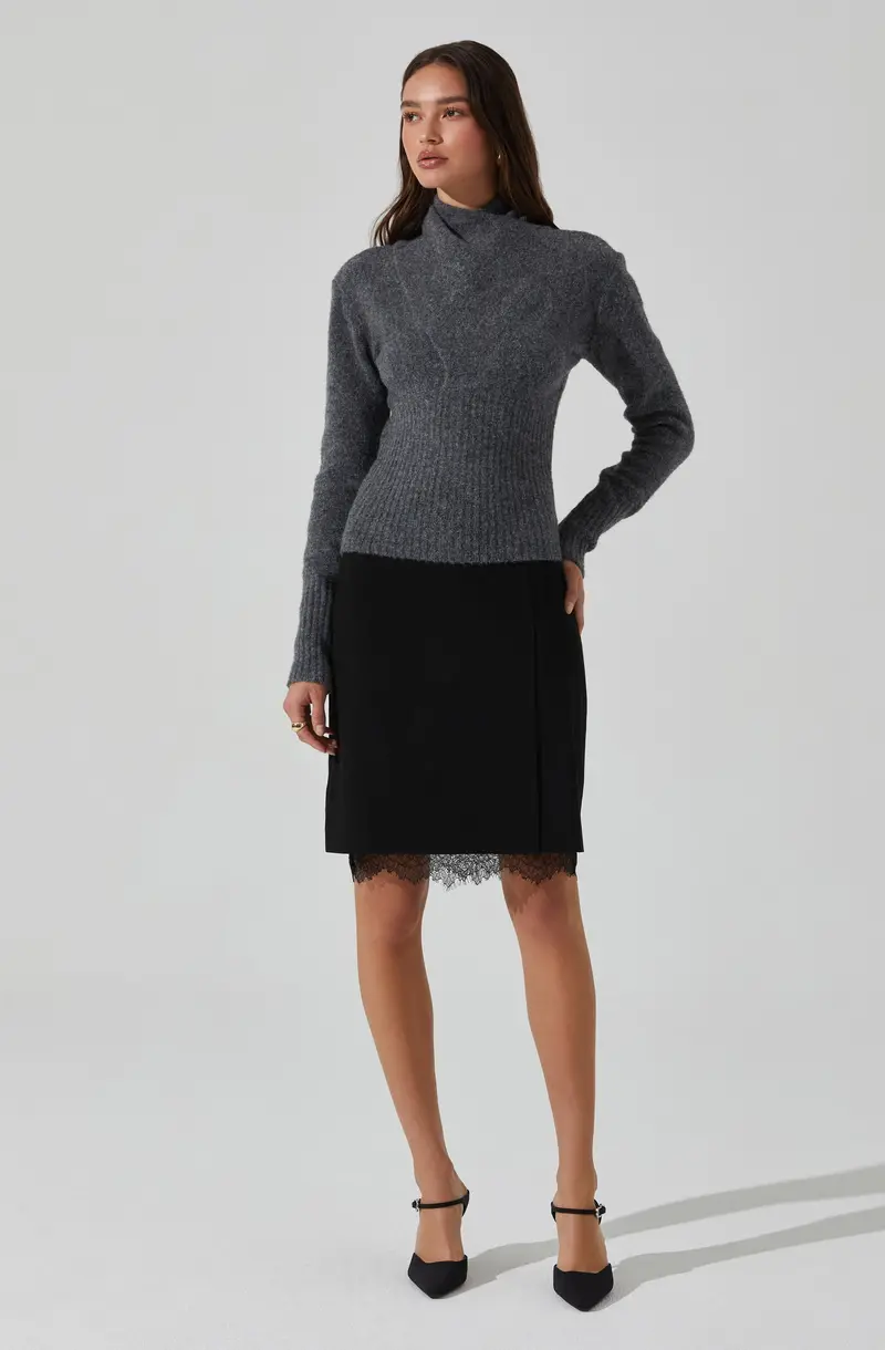 Itzayana Pencil Skirt with Lace Trim