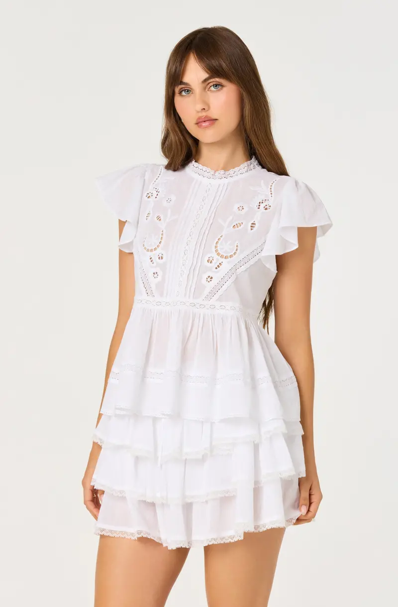 Jenny Top with Eyelet Detail and Flutter Sleeves