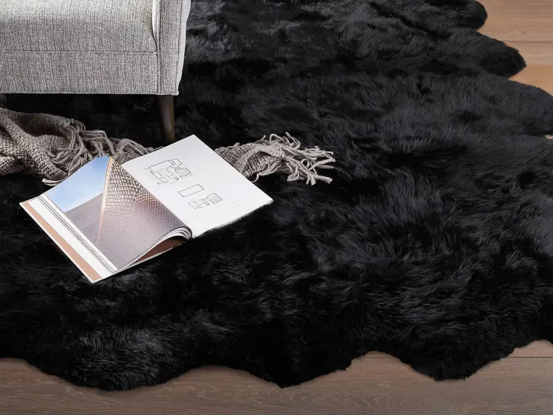 Jet-Black Sheepskin Wool Area Rug