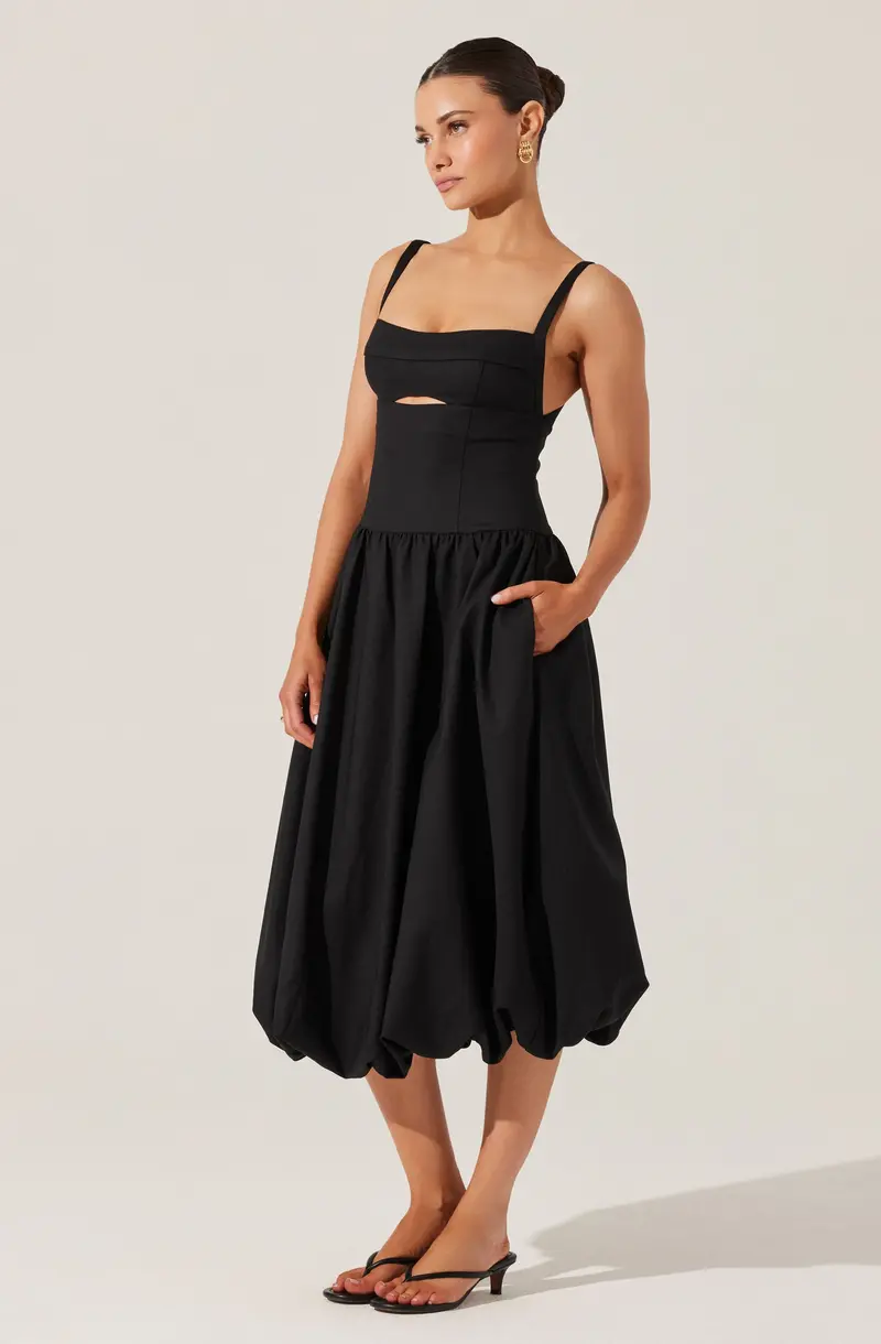Jevi Sleeveless Bubble-Hem Midi Dress