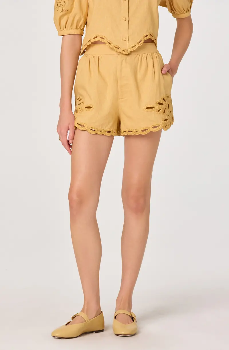 Joellyn Linen Shorts with Embroidered Cutwork Detail