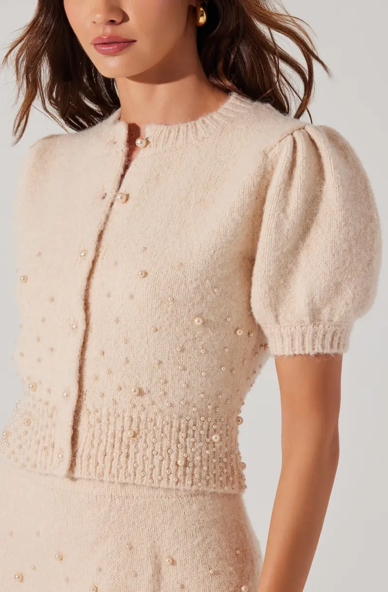 Joly Pearl-Embellished Open-Front Cardigan