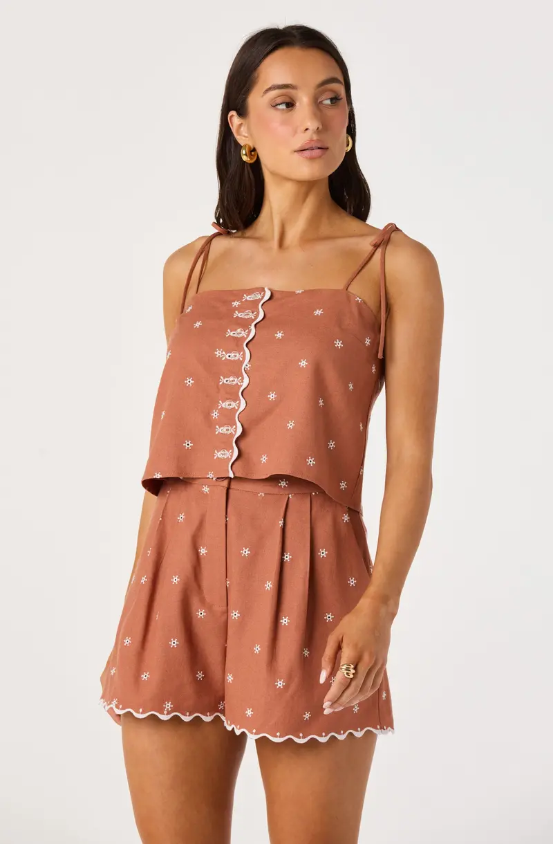 Justina Eyelet Shorts with Scalloped Hemline
