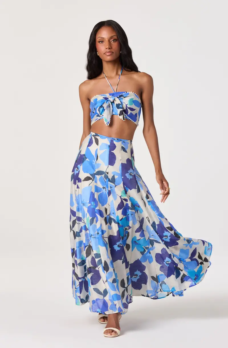 Kaley Floral Maxi Skirt Featuring Godet Panels