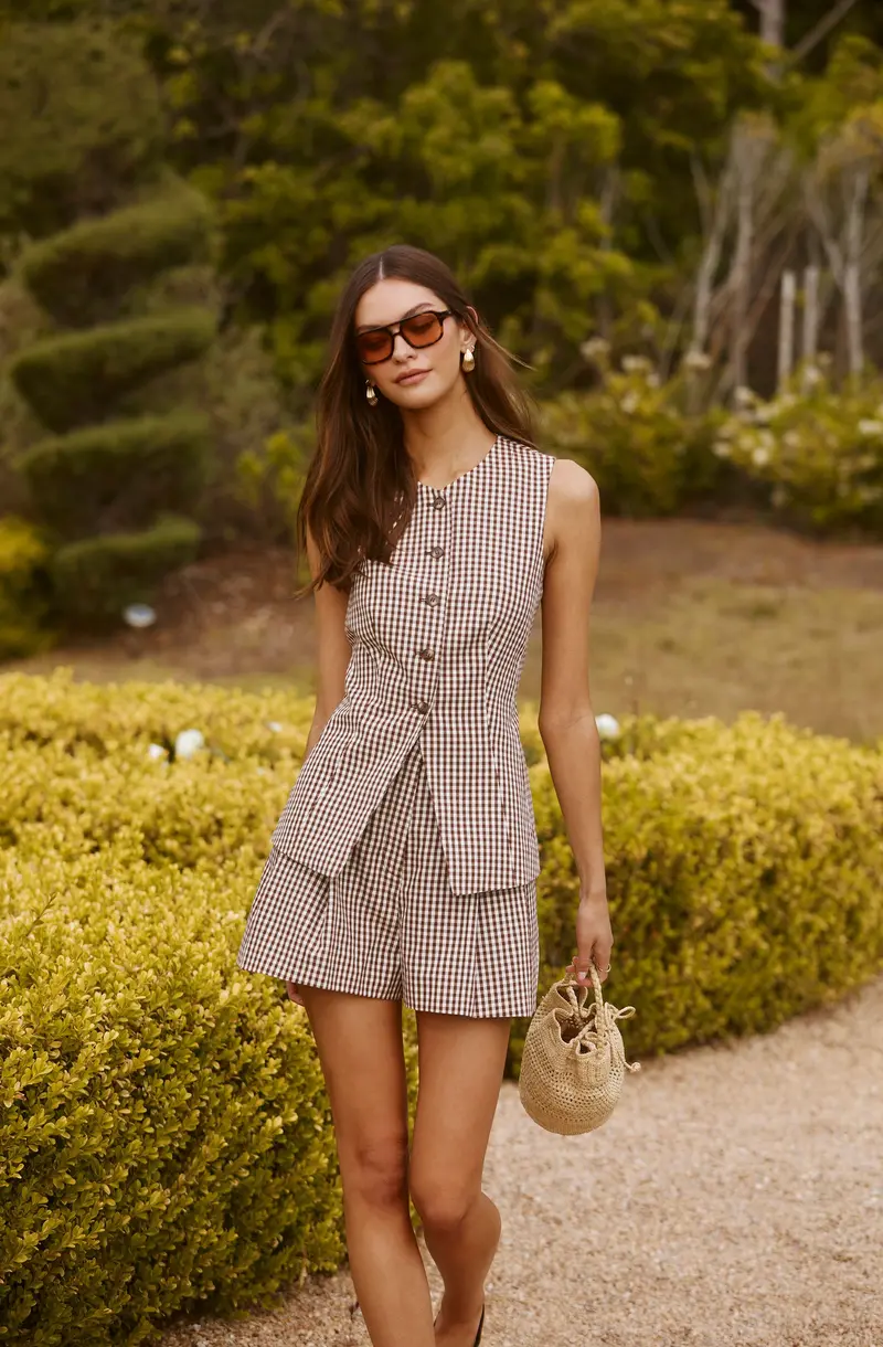 Karan Gingham Longline Sleeveless Vest