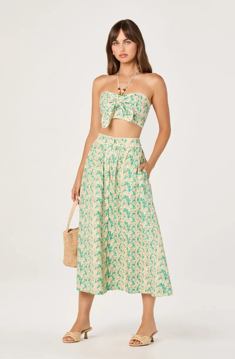 Keesha Floral Midi Skirt with Button-Front Closure