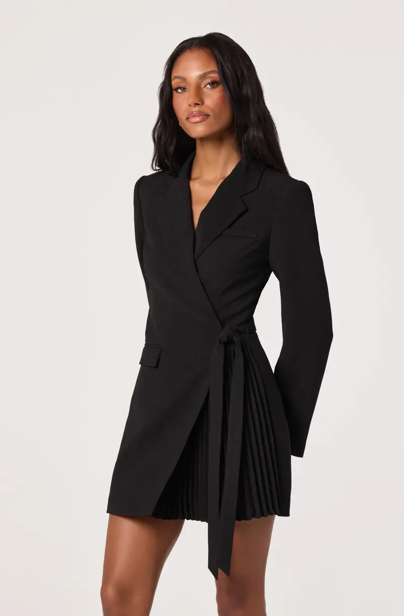 Kesari Pleated Blazer-Style Wrap Dress