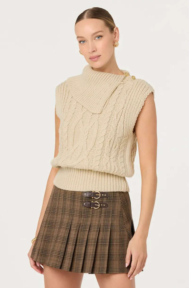 Kirstin Sleeveless Cable-Knit Cropped Sweater