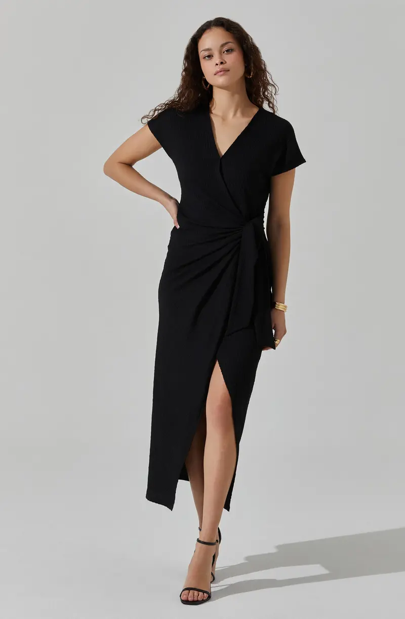 Knit Wrap Midi Dress with Adjustable Tie