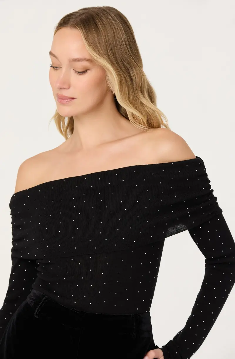 Kylin Rhinestone-Embellished Off-Shoulder Sweater