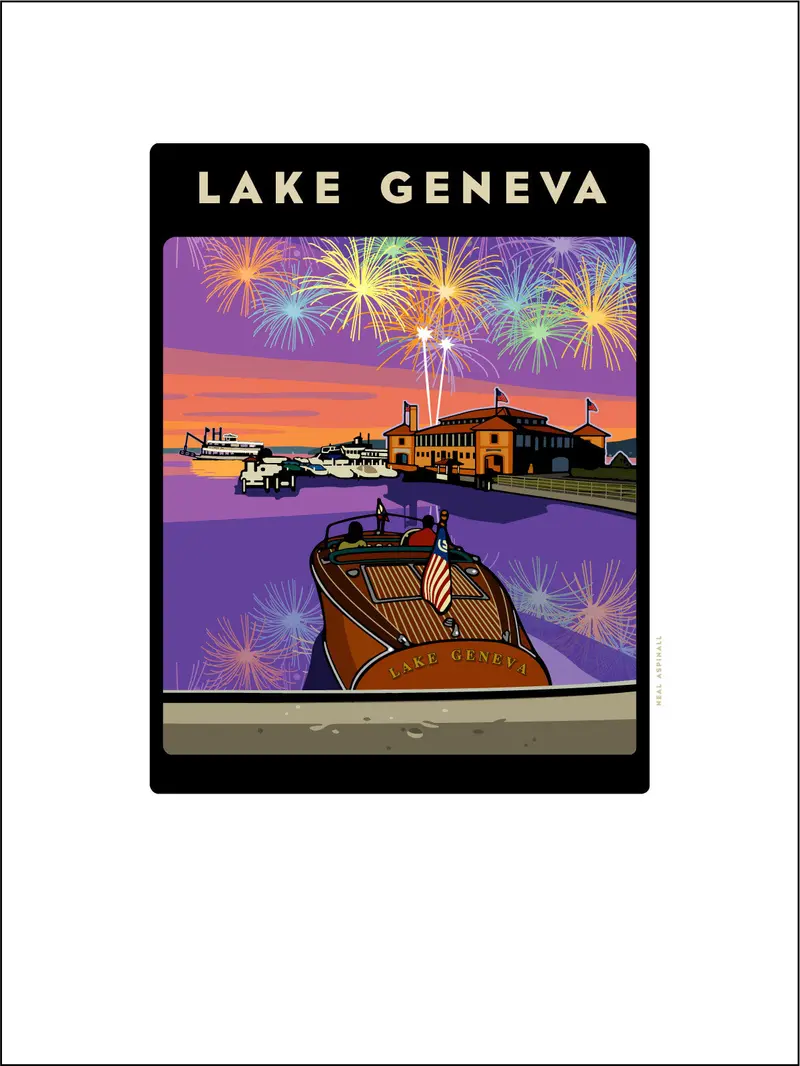 Lake Geneva Riviera Fireworks Giclée Art Print