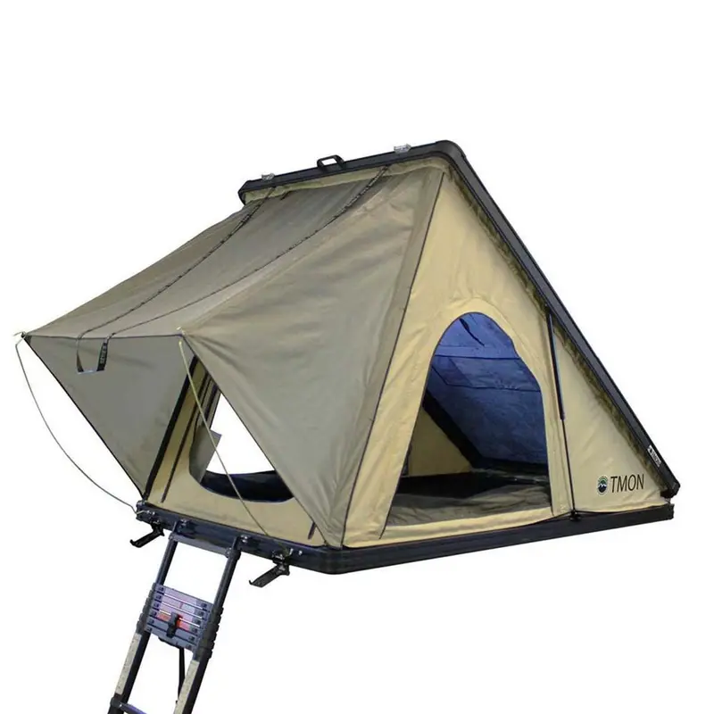 LD TMON 2-Person Aluminum Hard-Shell Rooftop Tent – Tan Shell with Green Rainfly