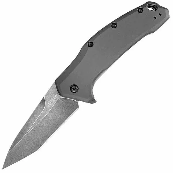 Link Assisted-Opening Knife with Gray Aluminum Handle and Blackwash Tanto Blade