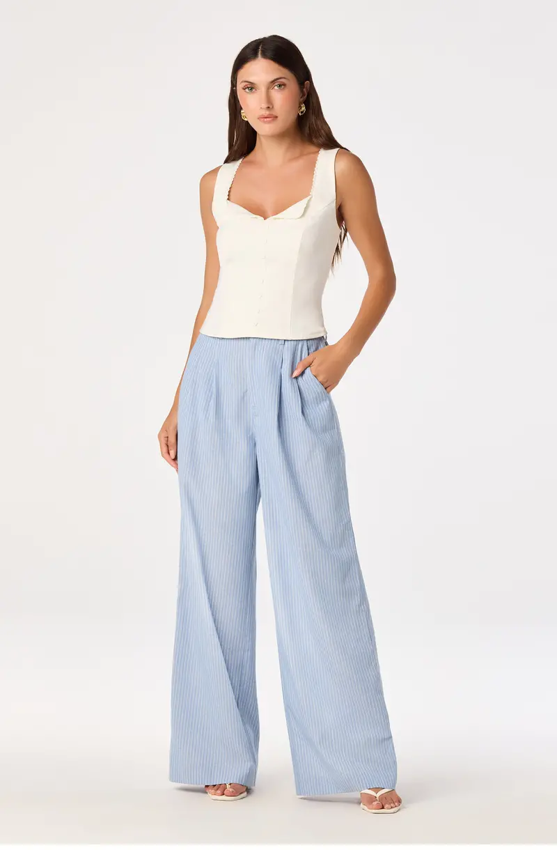Linsey Wide-Leg Linen Pants with Striped Detail
