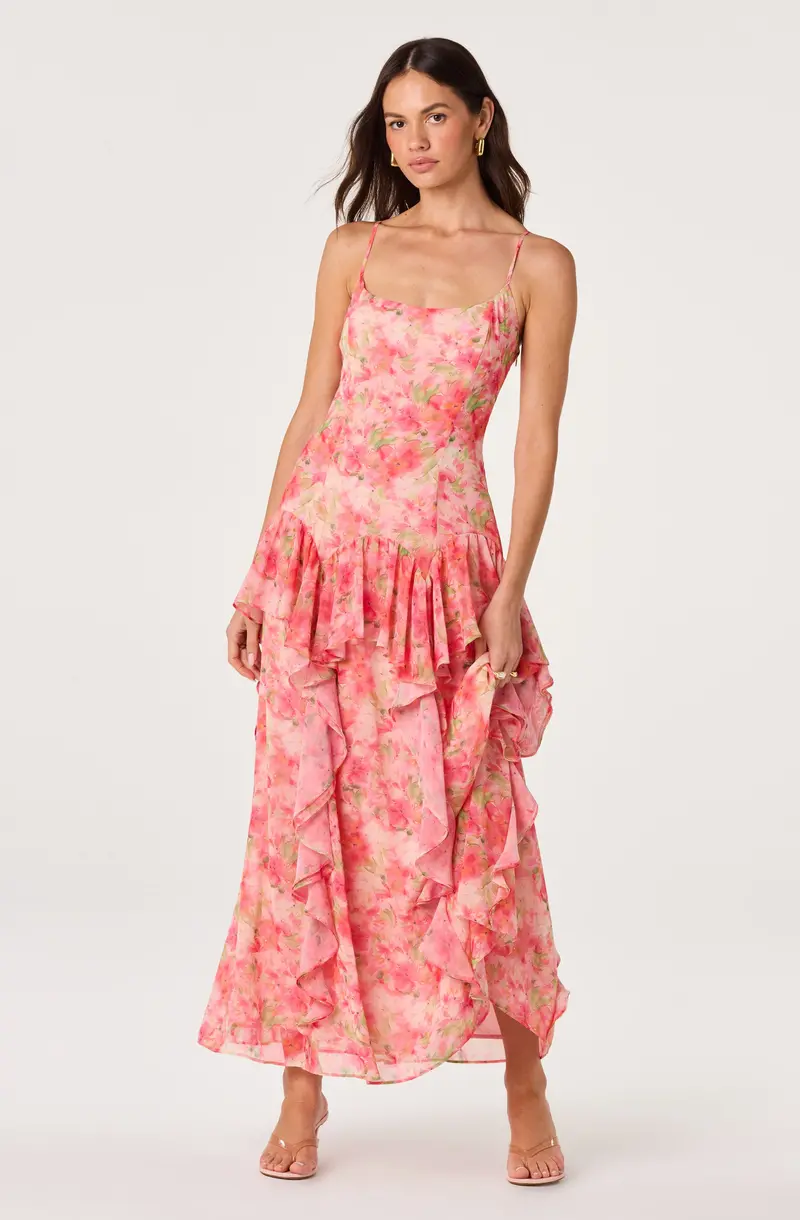 Livia Floral Ruffle Maxi Dress with Flowing Layers