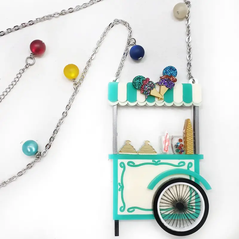 Long Ice Cream Cart Pendant Necklace