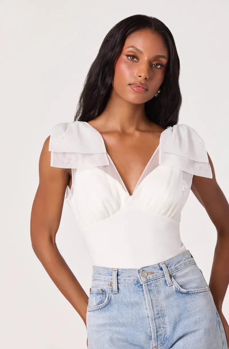 Maelie Tulle Bow-Accent Tank Bodysuit
