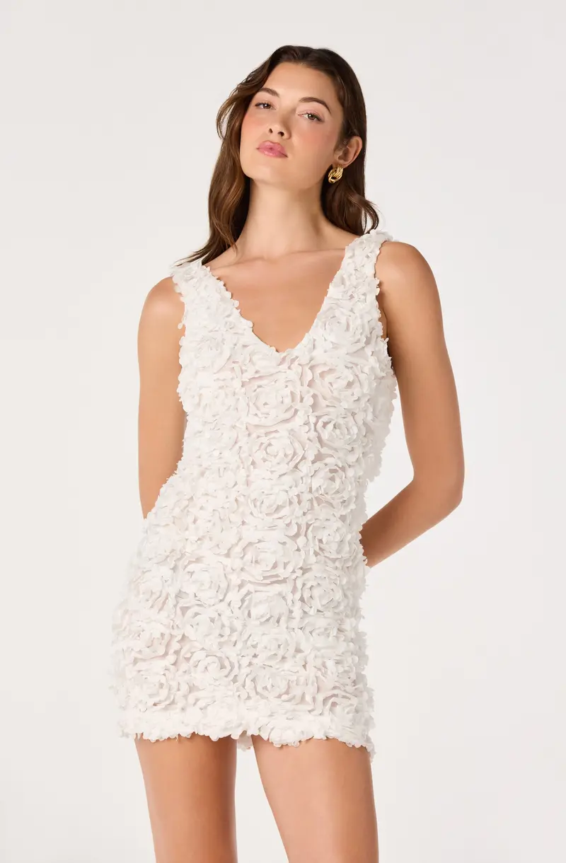 Magali Mini Dress with 3D Floral Appliqués